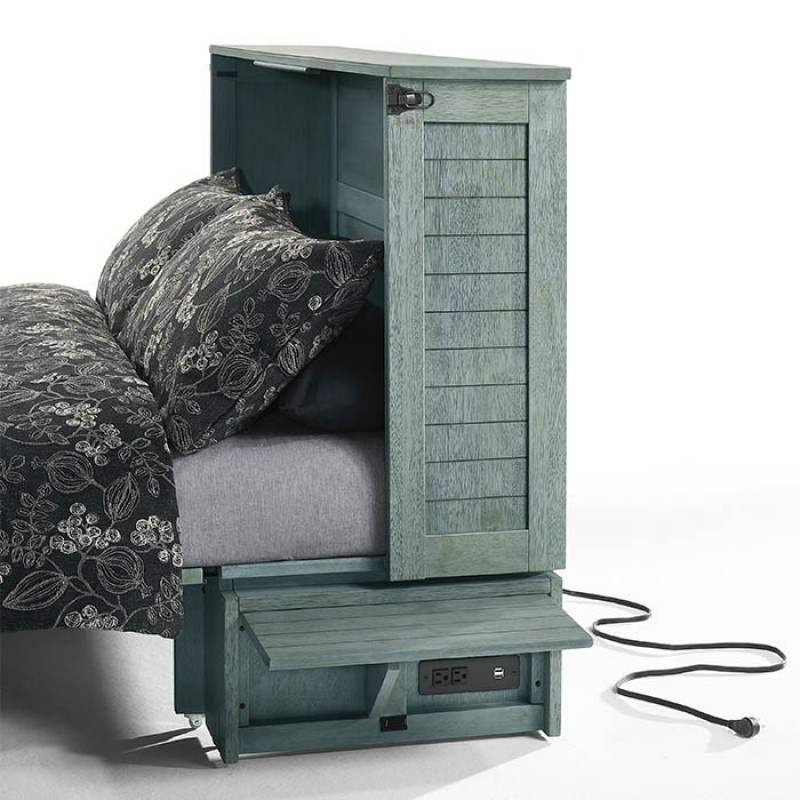 Night and Day Poppy Antique Blue Murphy Cabinet Bed USB